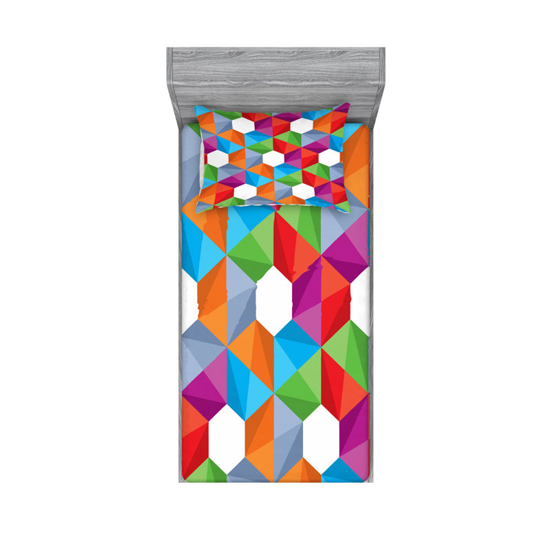 Microfiber Geometric Sheet Set, Twin Sheet Set with Fitted Sheet