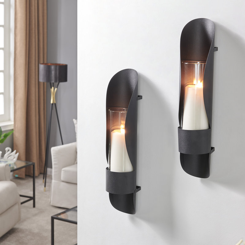 Metal and Glass Wall Sconce Candle Holder Set