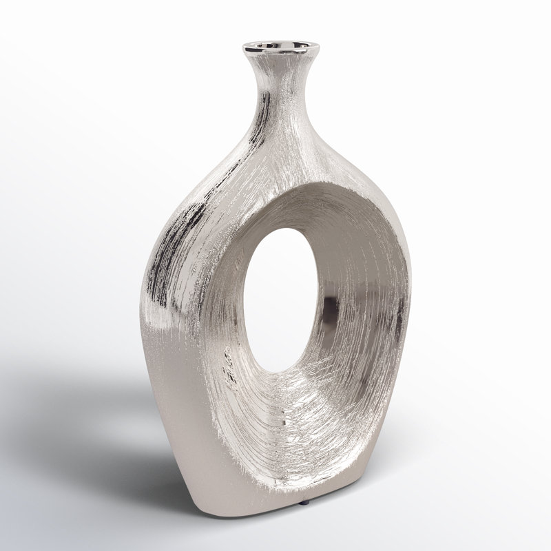 Vase de table en céramique Vannorman , H 13 po x l 9 po x P 3 po, Noir et or