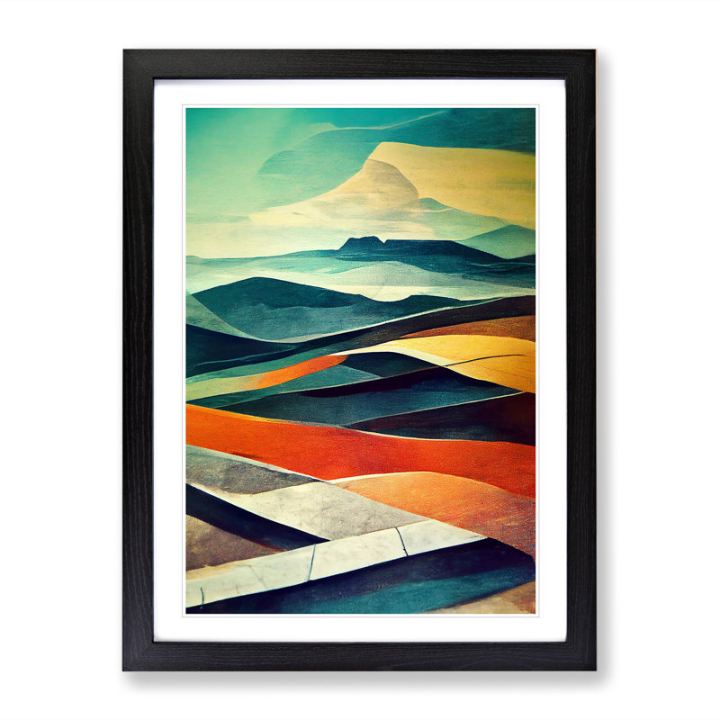 Abstract Mountain Landscape No.5 - Single Picture Frame Painting, Black Framed, 64cm H x 46cm W x 2cm D