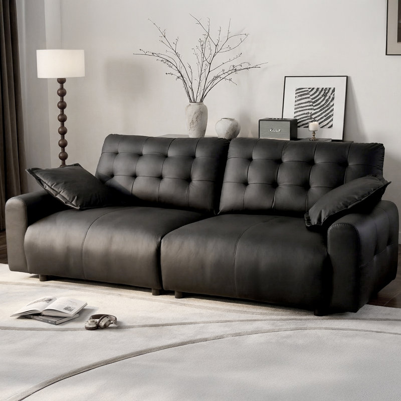Oversized Sectional Couches for Living Room Adjustable Backrest 31.5" Seat Depth Semi-Reclining Pu Leather Cloud Couch Sleeper Sofa Adjustable Back Chaise Detachable Sailboat Sofa (Black, 91"- 2 Seat)