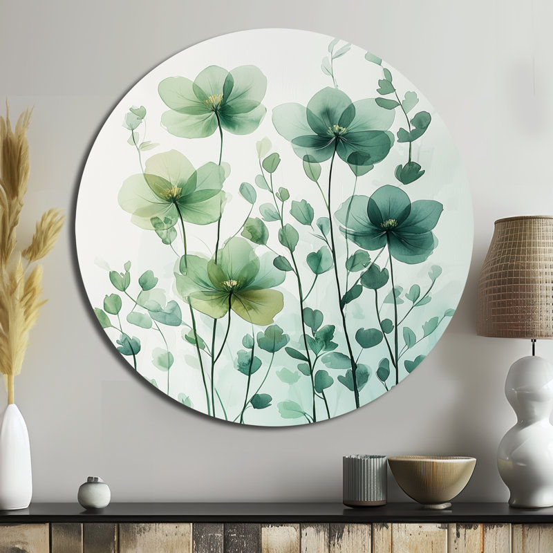Monochromes Herbes Minimalisme II - coquelicots ronds, impression sur métal, H 29 po x l 29 po