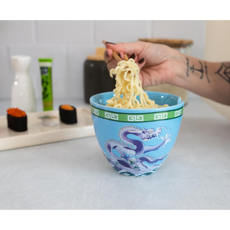 Service de vaisselle japonais Bowl Bop Blue Dragons | Bol Ramen 16 onces, baguettes