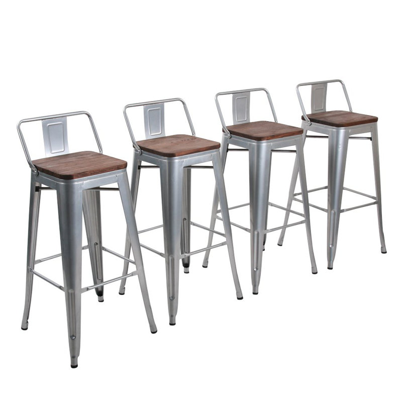 Saleh Counter Stool with Metal Frame, Silver, Counter Stool (24" Seat Height)