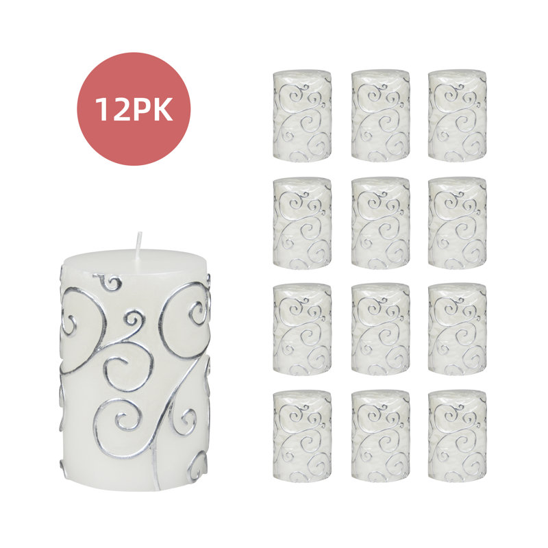Bougie cylindrique sans parfum à volute, H 4 po x D 3 po, Blanc, Ensemble de 12