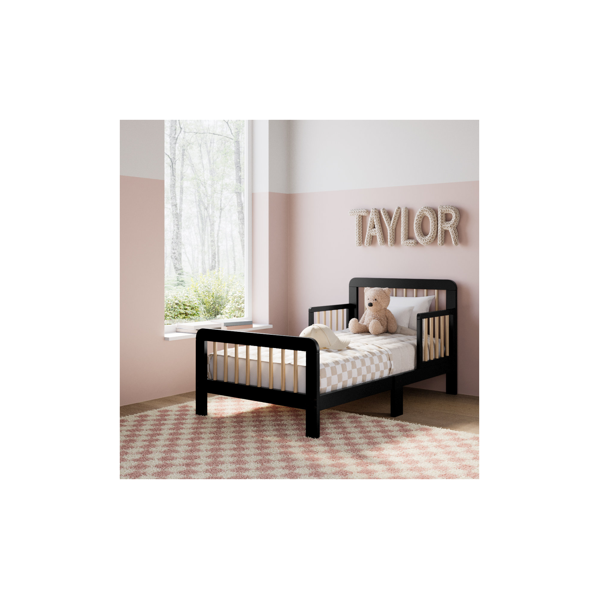 Pasadena Toddler Bed with Guardrails, Black/Driftwood