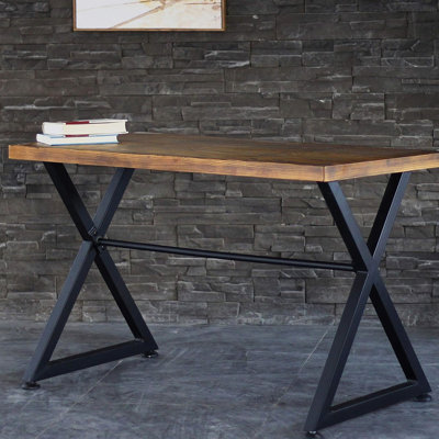 Computer Desk In Contemporary Industrial Design With Natural Wood And Metal Frame For Hallway Or Main Living Space, 29" H X 48.01" W 25.5" D, Long - Term Use Table Functionality