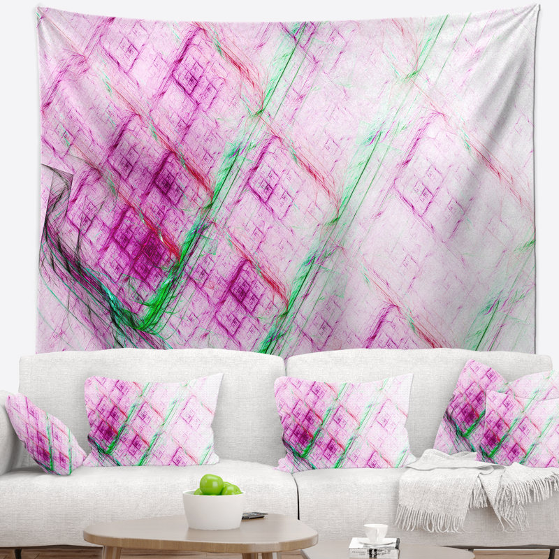 Tapisserie abstraite mauve à motif fractal, H 32 po x l 39 po