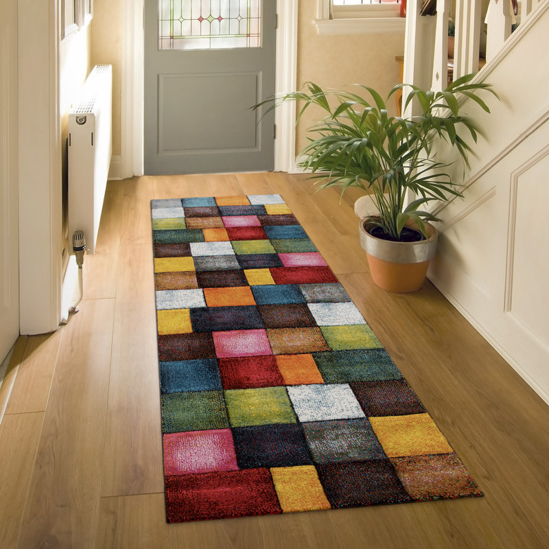 Rug Brunner in Red/Orange/Green/Brown, Runner 80 x 300cm