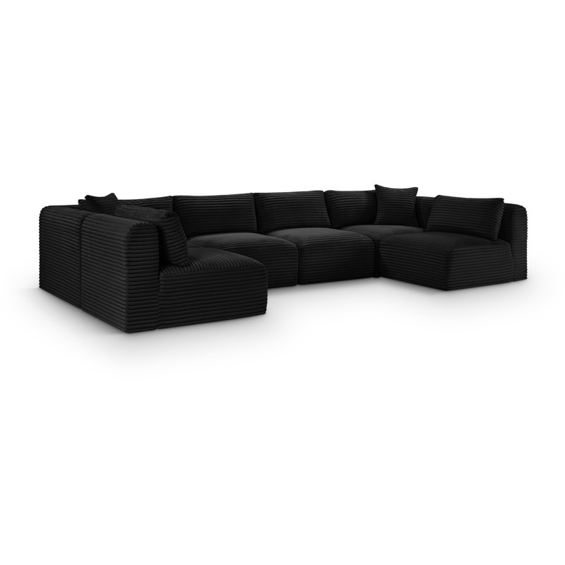 Canapé modulaire Carmean, Tissu velours côtelé texturé noir, 4 sans accoudoirs, 2 en coin