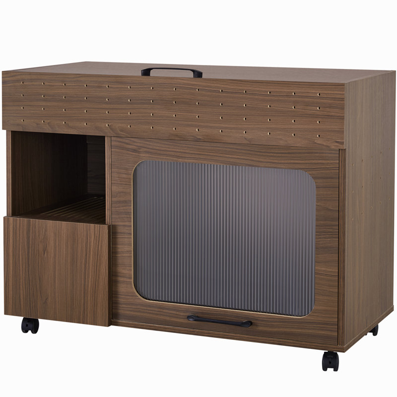 Enceinte de litière 2 en 1 multi-usage 2 en 1, table d'appoint moderne en noyer avec rangement, armoire latérale de buffet