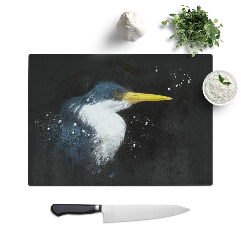 Tempered Glass Pied Heron Chopping Board, 20 cm x 28.5 cm