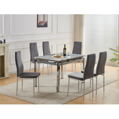 Grande Grey Sintered Stone Extending Dining Table with 6 Monza Grey Velvet Chairs