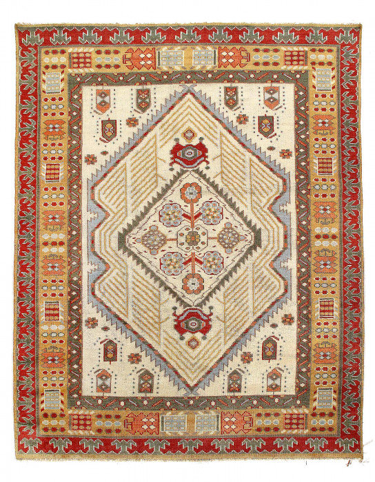 Fin motif de malayer noué à la main 7 pi 11 po x 9 pi 9 po
