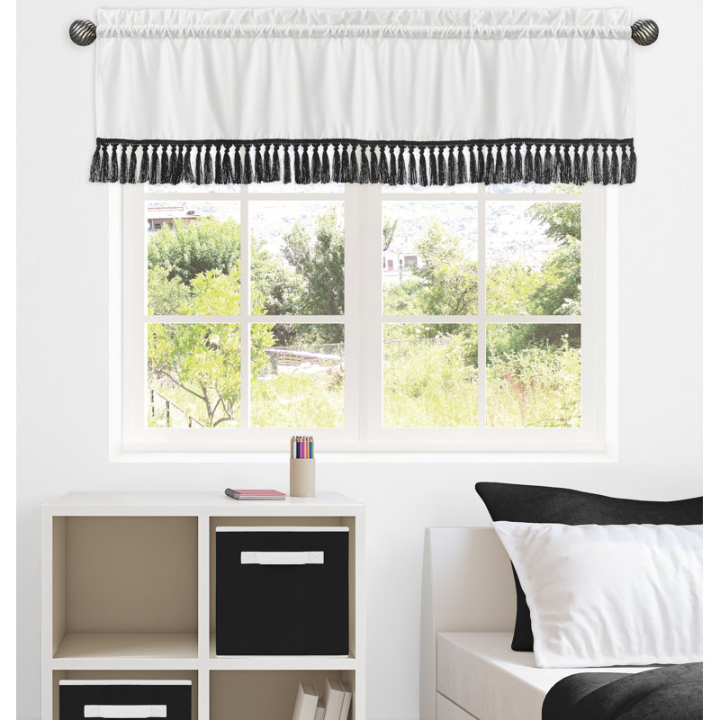 Black and White Boho Stitch Rod Pocket Window Valance