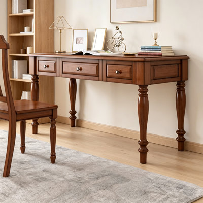 Simple Brown Rectangular Solid Wood Writing Desk