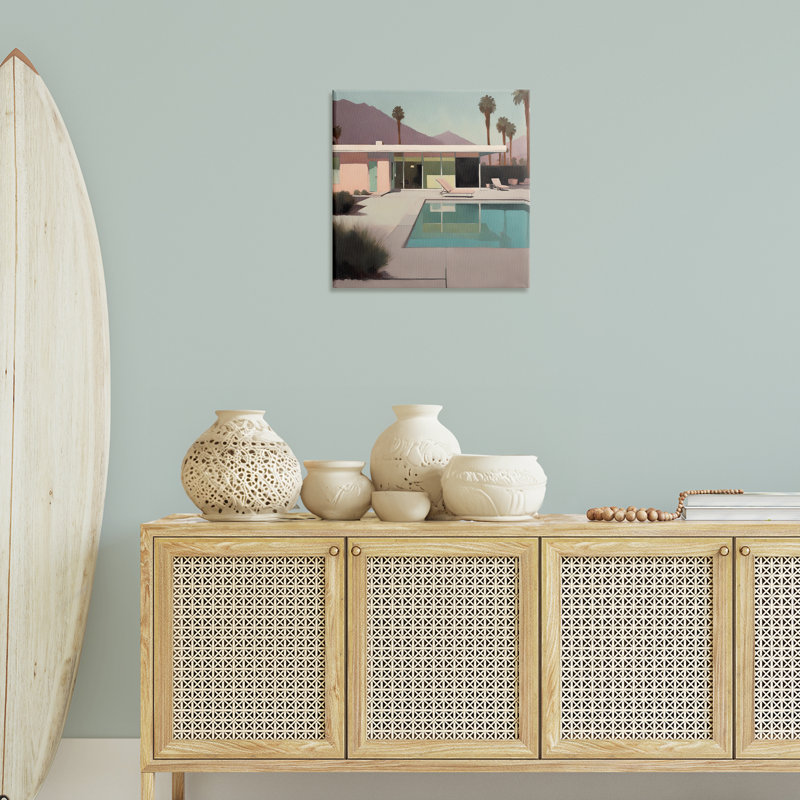 Art californien vue sur la piscine par Noah Bay, H 24 po x l 24 po