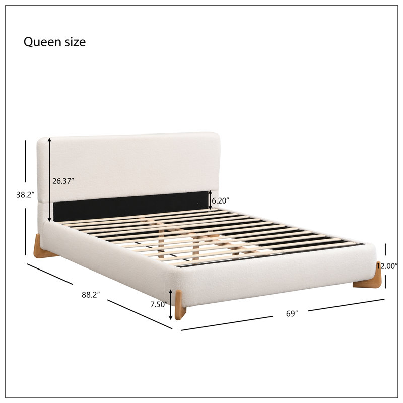 Lit tapissier Queen Elegant Boucle - Blanc, Grand
