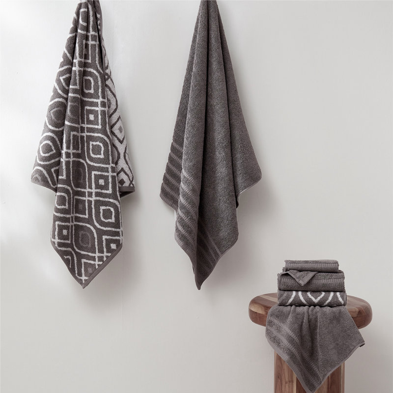 Modern Threads Oxford 6-Piece Yarn Dyed Jacquard & Solid Towel Set – 100% Cotton, Quick Dry & Absorbent Bath, Hand & Washcloths