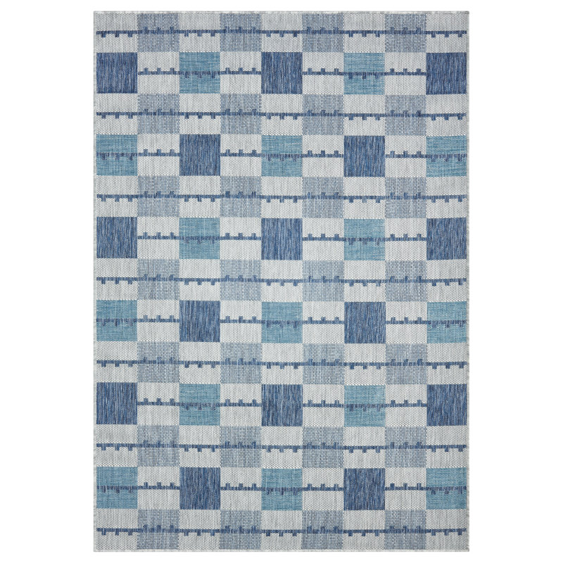 Tapis d'intérieur / extérieur en polypropylène tissé à la machine Tillee, Bleu, 7 pi 10 po x 9 pi 10 po