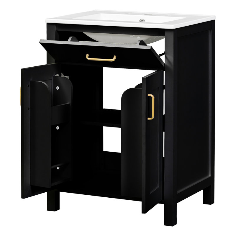 48-Inch Bathroom Vanity With Double Ceramic Sinks, Soft-Close Functionality, Flip Drawer, And Construction For Upgrade