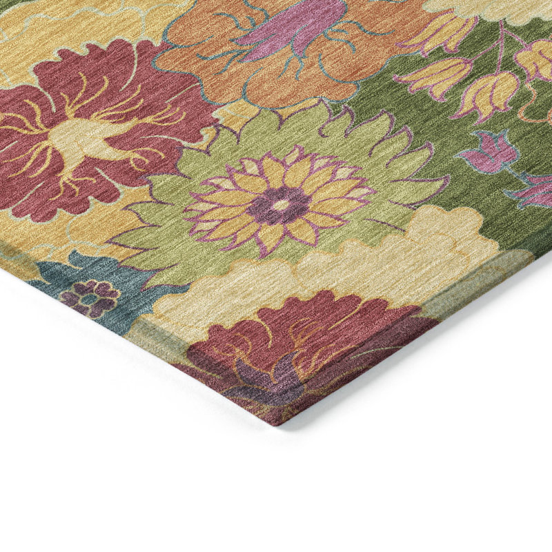 Tapis floral intérieur / extérieur lavable à la machine Matteson ACN2293, Rectangle 2 pi 6 po x 3 pi 10 po