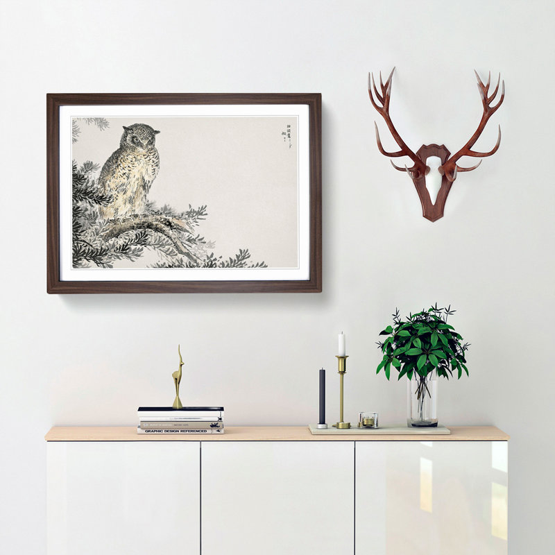 Japanese Scops Owl by Numata Kashu - Framed Print, 36cm H x 48cm W x 2cm D, Walnut Framed
