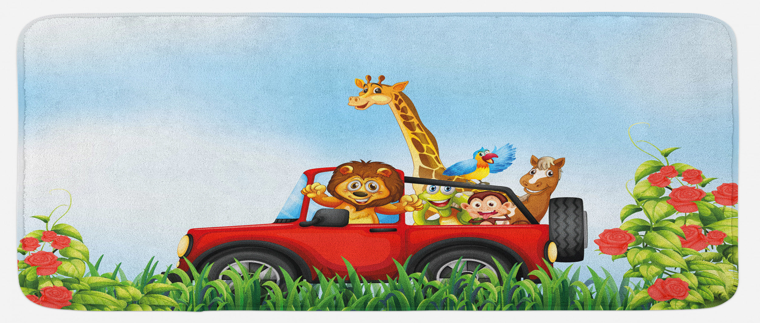 East Urban Home Cartoon Style Wildlife Animals Riding A Car In Park ...