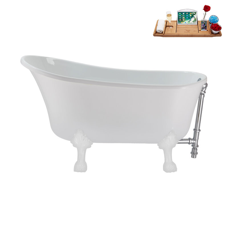 51.2'' x 25.6'' Soaking Acrylic Bathtub, Glossy White, Polished Chrome