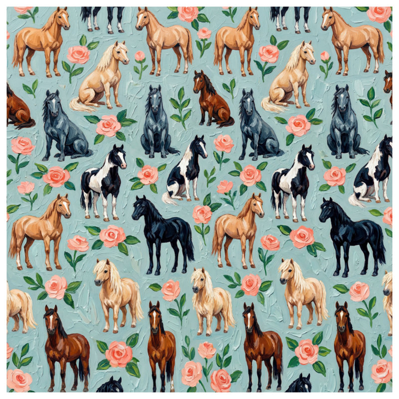 Housses de couette Chevaux avec roses roses, Queen