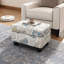 Pouf capitonné, beige et bleu