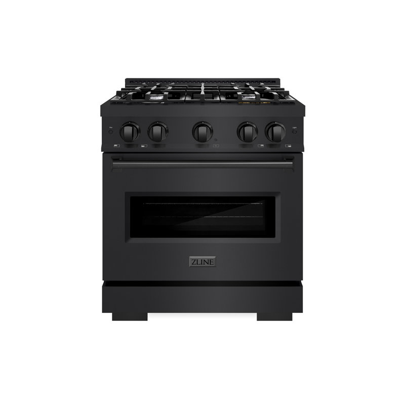 ZLINE Autograph 30" Classic Dual Fuel Range w/ 4 Burners & Champagne Bronze Accents, Black