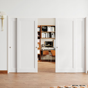 Sliding Closet Door - Single Panel Shaker Style White MDF Sliding Doors With Handle And Sliding Rail Kit