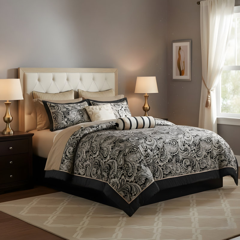 Polyester Jacquard Comforter 12 Piece Set, Queen Comforter + 11 Additional Pieces