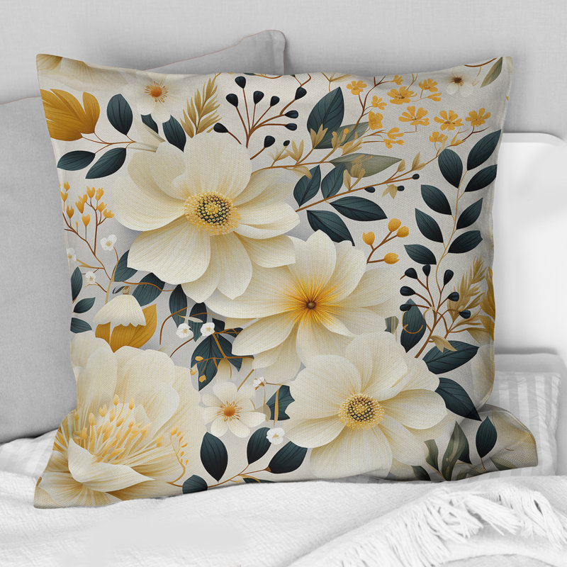 Coussin Beige Boho Chic Poppy Blooms I, H 16 po x l 16 po