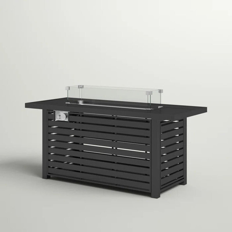 Steel Outdoor Fire Pit Table with Lid, 24'' H x 20'' W x 42'' D, Black