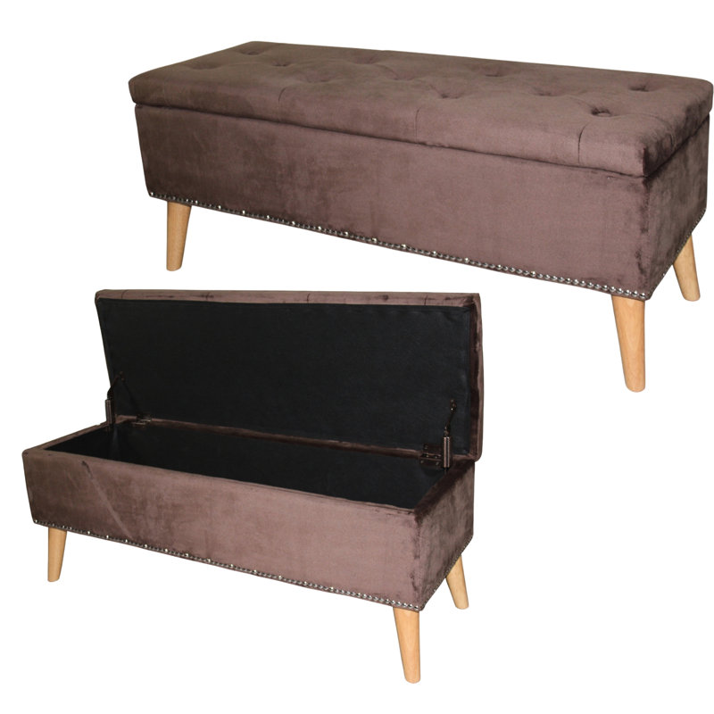 17" High Brown Suede Bench With Hidden Compartment For Storage Seat Space Inside