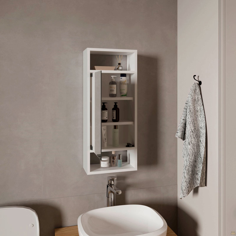 Armoire à pharmacie murale à miroir avec une porte et des tablettes de rangement intérieures Uros, blanc