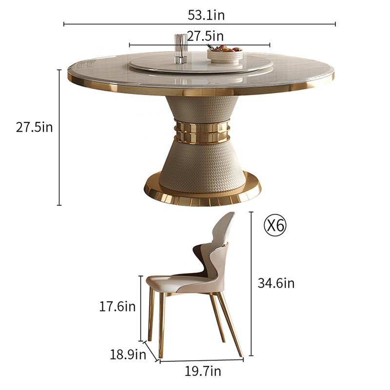 Ensemble de table de salle à manger en marbre blanc naturel, H 29,5 po x L 53,1 po x l 53,1 po