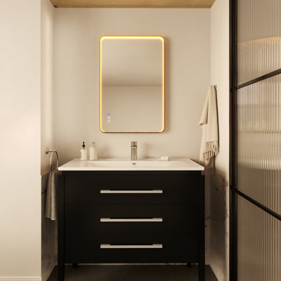 Miroir de salle de bain mural rond en aluminium à cadre arrondi à DEL Waterpar