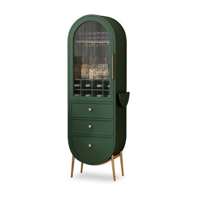 Retro Style Rubber Wood Bar Cabinet with Glass & Metal Accents