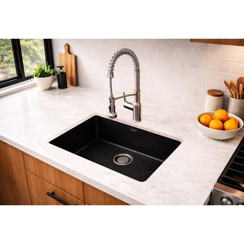 25" Single Bowl Undermount Crystagranite Sink Black