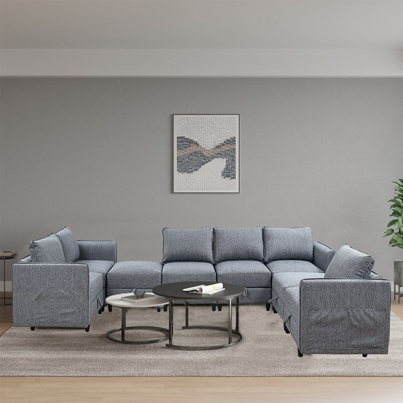 Canapé modulaire en microfibre de 86 po avec méridienne et repose-pieds