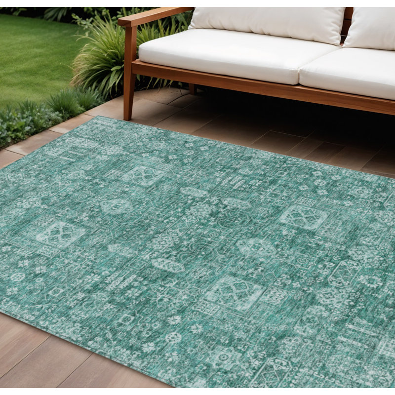 Tapis oriental lavable intérieur / extérieur 5 pi x 8 pi Aqua