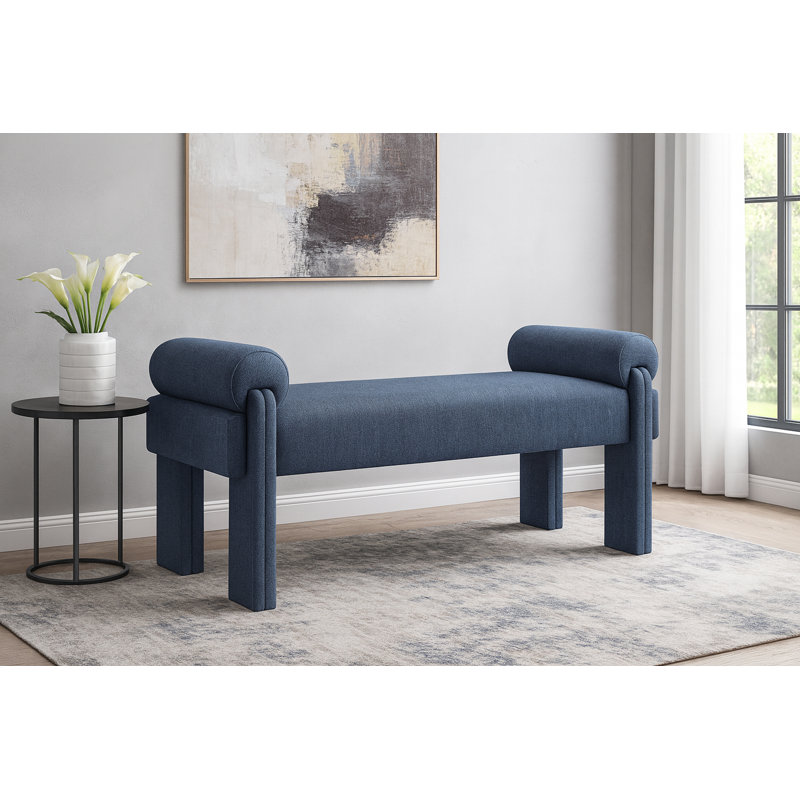 Banc rembourré Stefano, Tissu en polyester bleu marine