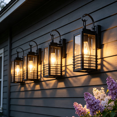 14.5" Outdoor Wall Lights 4 Pack, Matte Black Exterior Wall Lantern with Clear Glass Shade, Waterproof Outdoor Sconce, E26 Socket, ETL Listed, Front Porch Light for House, Garage, Patio, Halloween & Christmas Decor