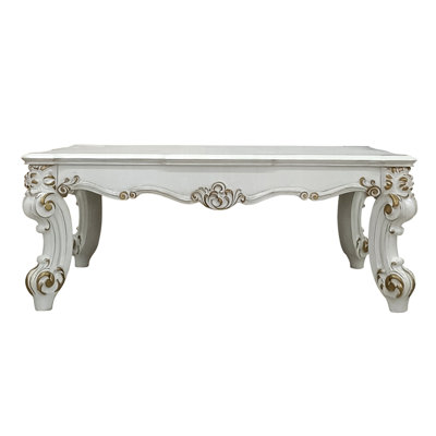 Classic Antique Pearl Coffee Table With Decorative Leg Scrolls - Enhances Visual Appeal Intricate Scrolled Legs Room Atmosphere