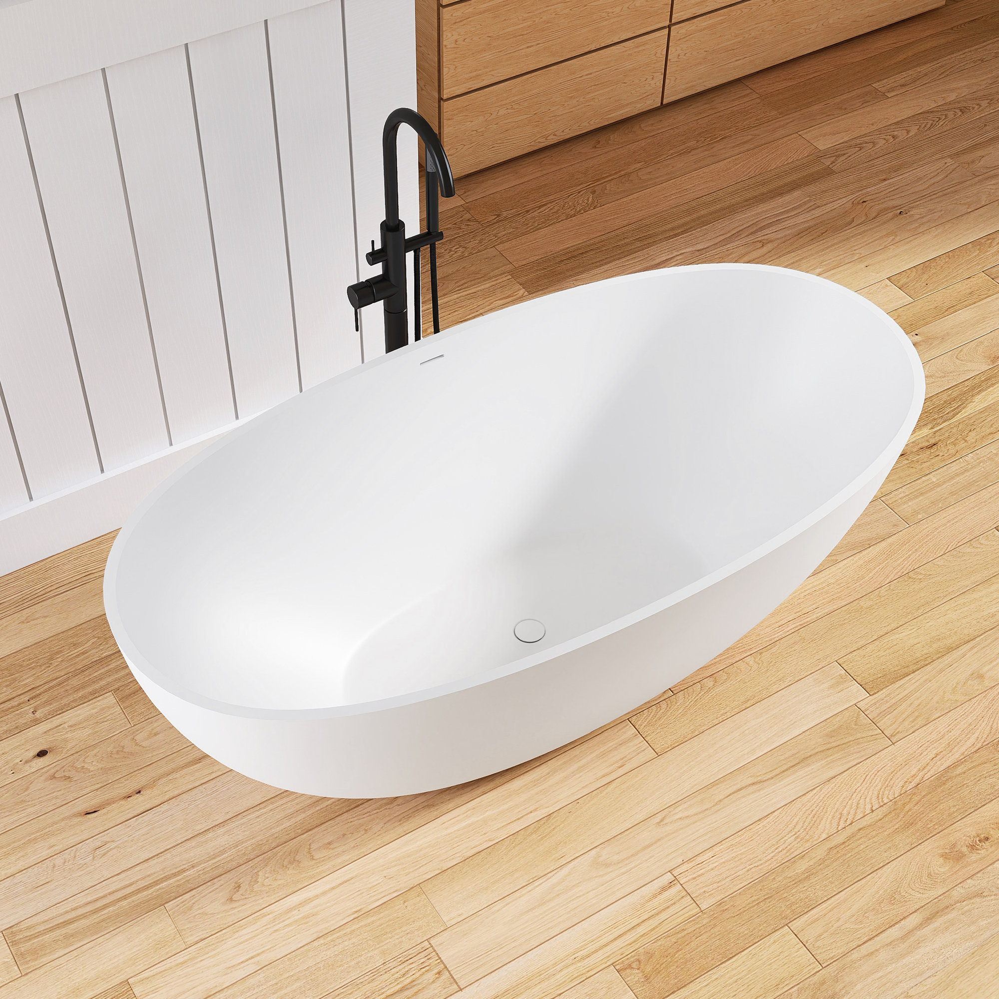 Forma 61'' Freestanding Tub Solid Surface Stone Resin Free Standing Soaking Bathtub, White