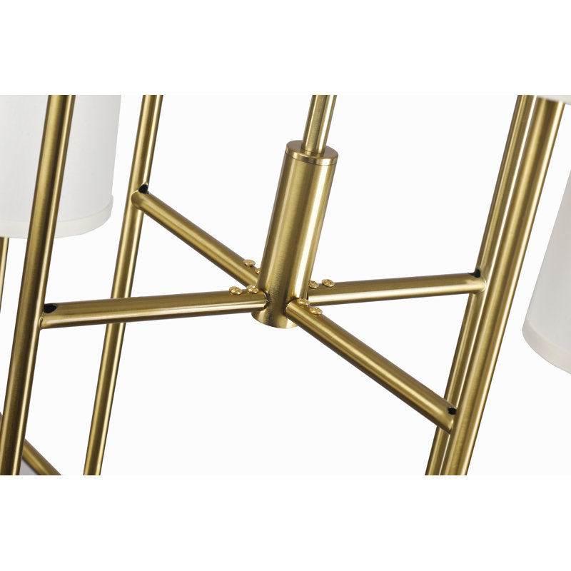 Lustre 8 lumières de style campagne moderne - laiton bicolore avec abat-jour en lin sur mesure, Bronze