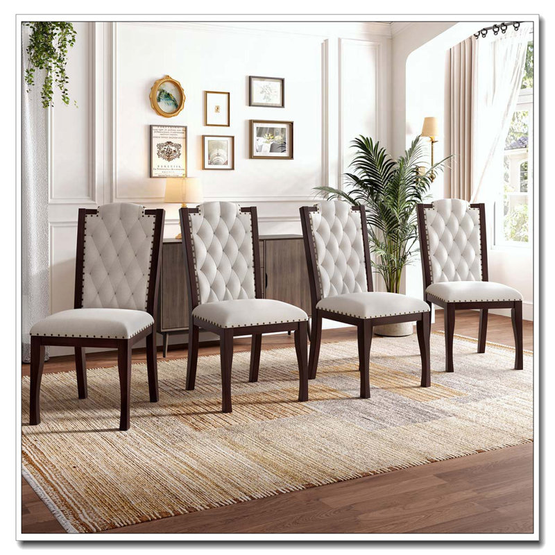 High Back Button Tufted Upholstered Dining Chairs, Espresso